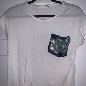 Zara white shirt with shiny pocket